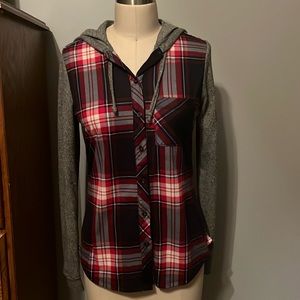 Polly & Esther plaid hooded shirt